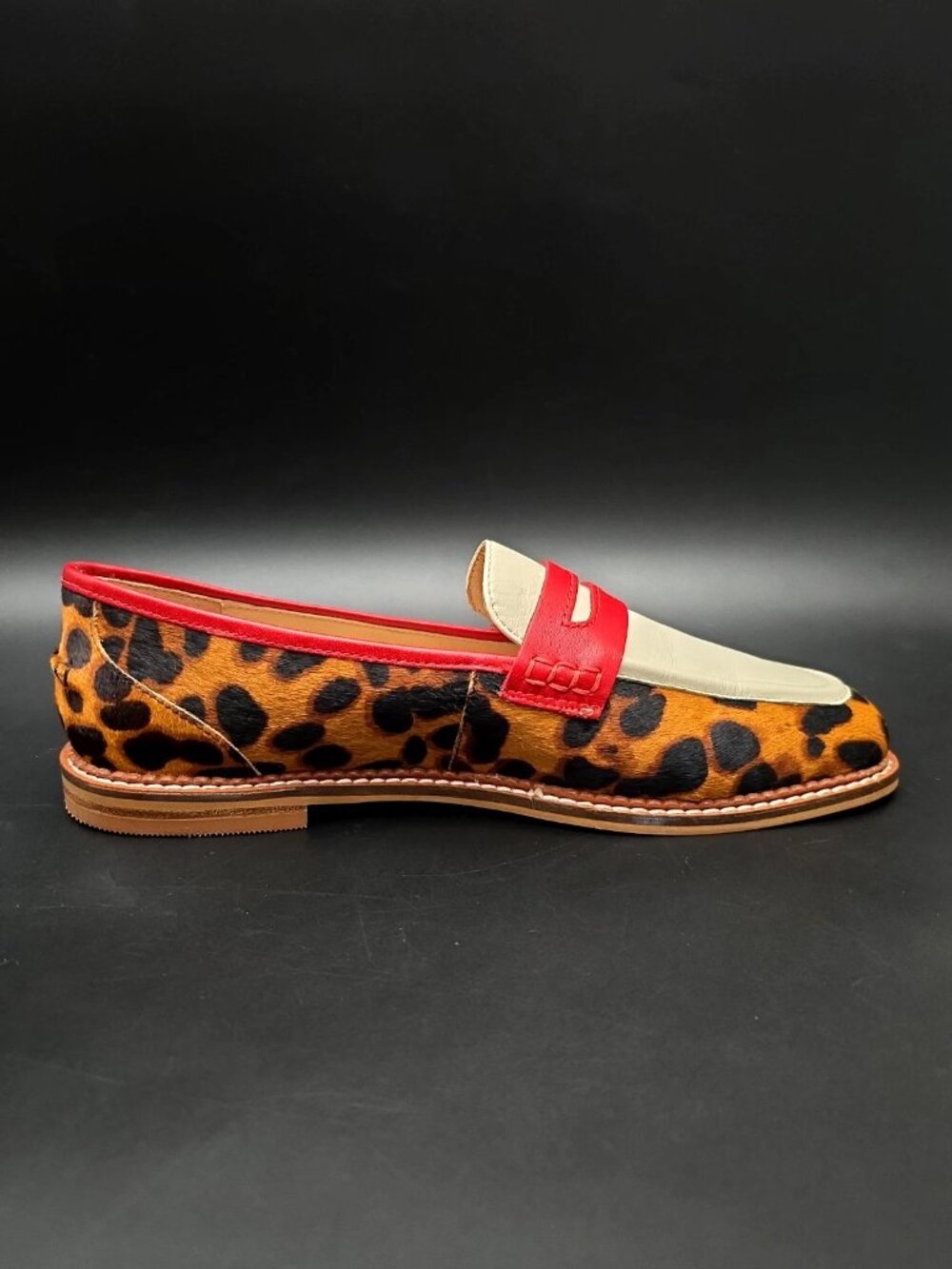 Boden Nya White Leopard Red Slip-on Penny Loafers Women's Size US 8 EU 39 NEW - Picture 7 of 12